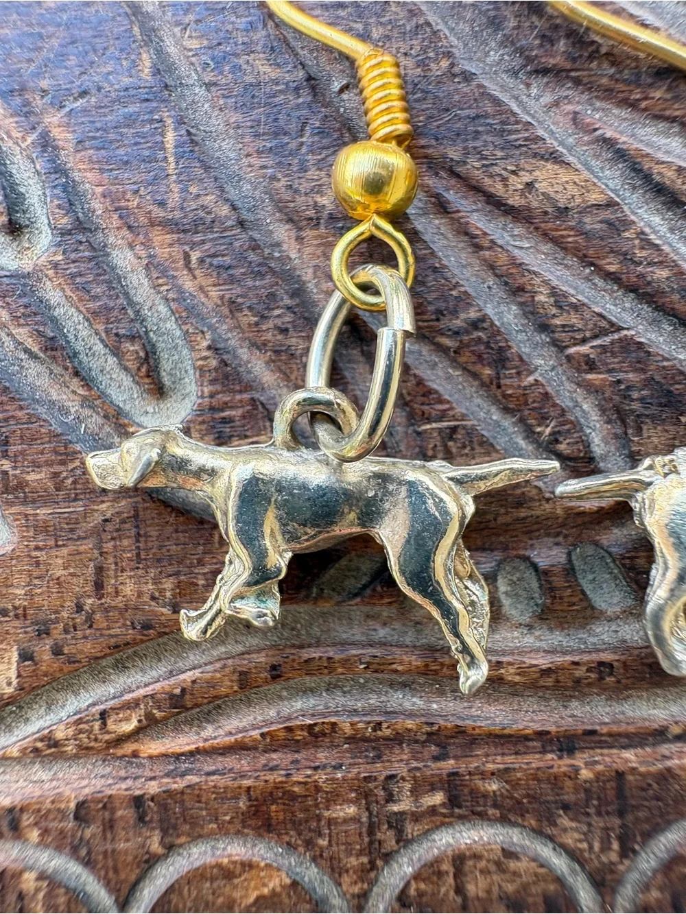 Gold Pointer Dog Charm Drop Earrings - Pet Lover Jewelry